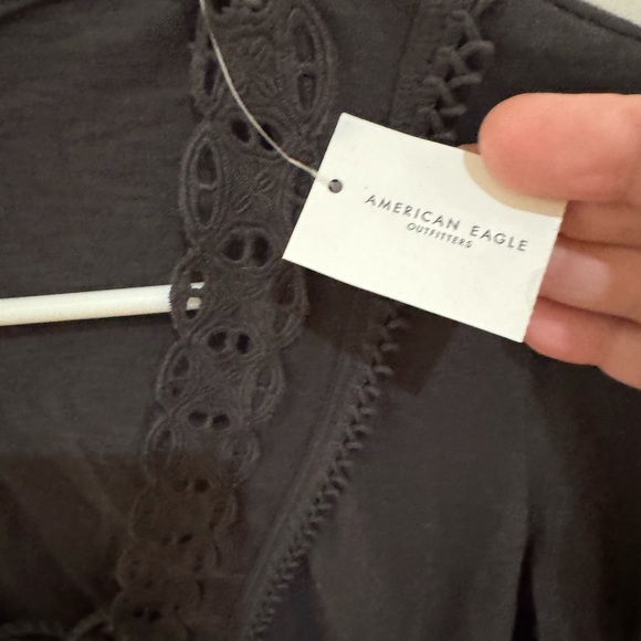 American Eagle Outfitters Charcoal Lace-Up Blouse - Picture 4 of 9